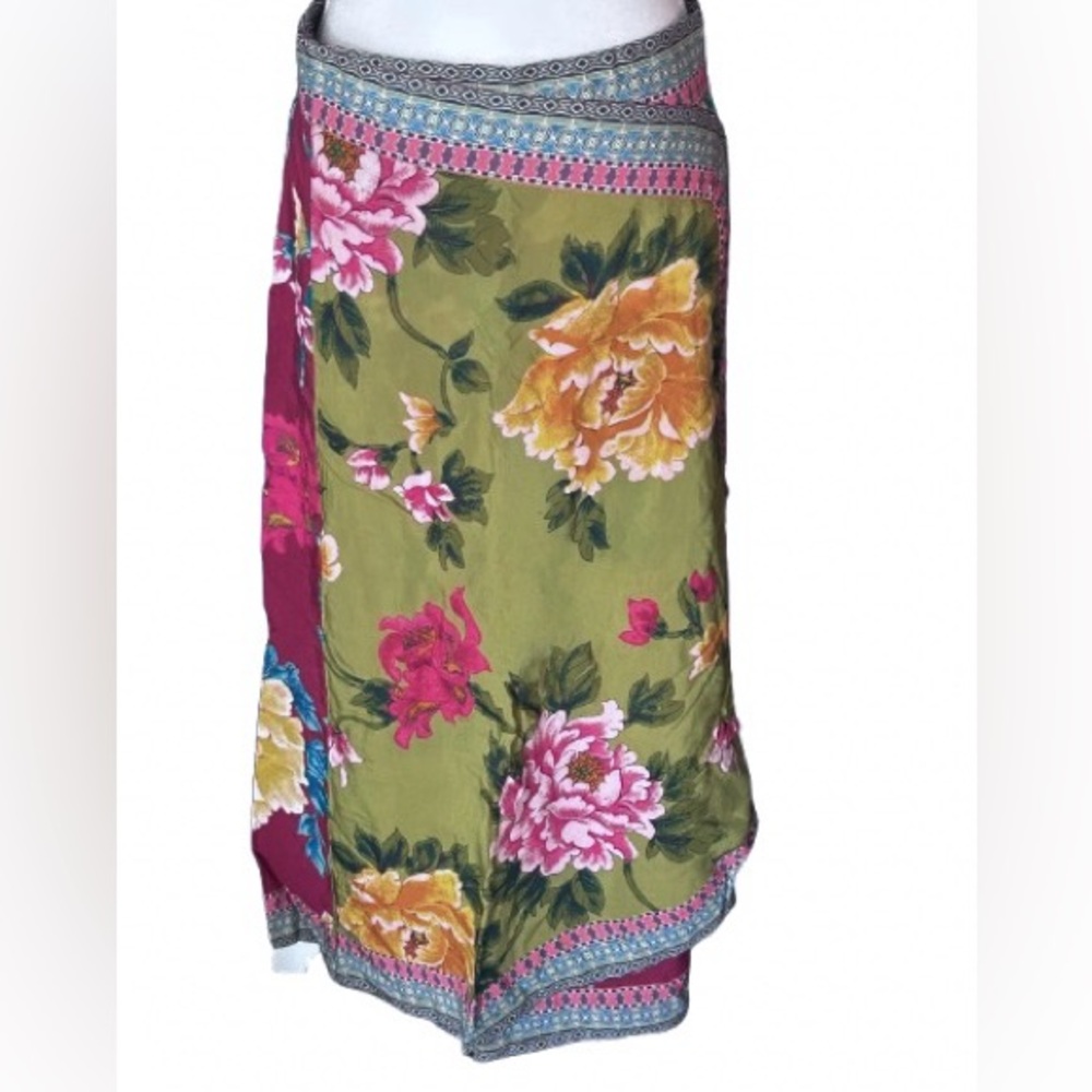 Sundance Skirt Small Floral Wrap Boho Midi Designer Green Pink Red Patterned